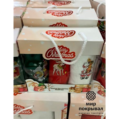 Комплект подарочных новогодних полотенец 100 % хлопок