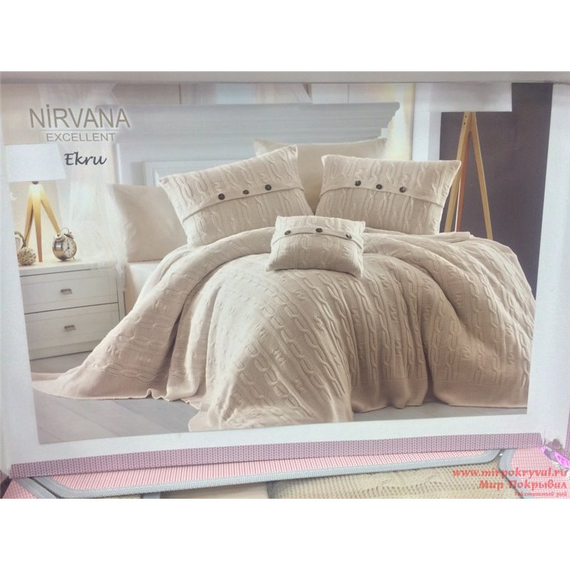 Покрывало вязаное + постельное белье Nirvana Excellent EKRU