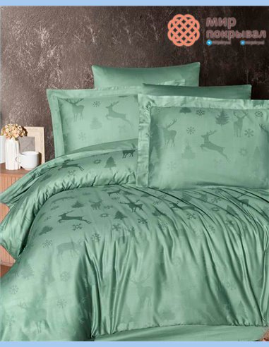 Жаккардовое постельное First Choice Satin Jacquard Midas Crepegreen (JS217)