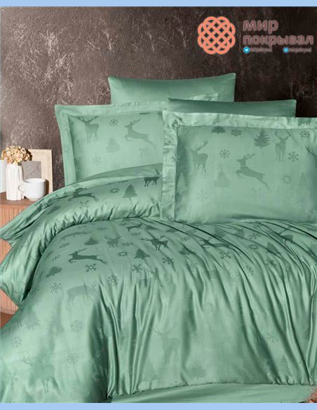 Жаккардовое постельное First Choice Satin Jacquard Midas Crepegreen (JS217)