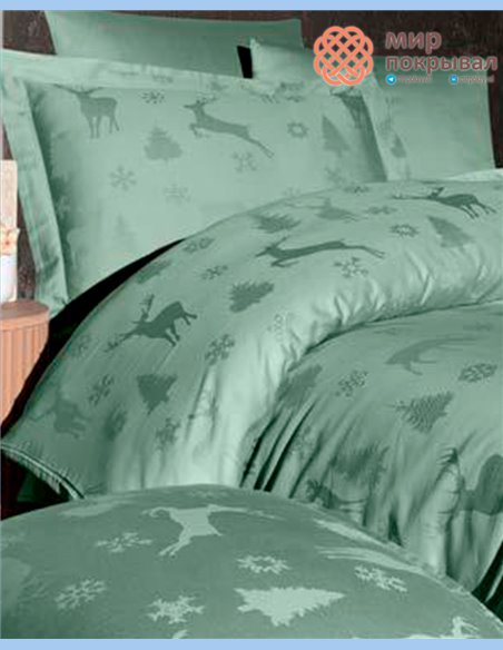 Жаккардовое постельное First Choice Satin Jacquard Midas Crepegreen (JS217)