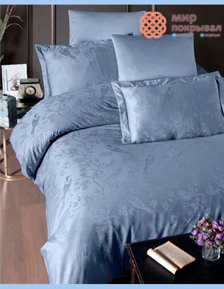 Жаккардовое постельное First Choice Satin Jacquard Stesha Dustyblue (JS219)