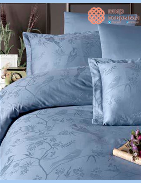 Жаккардовое постельное First Choice Satin Jacquard Stesha Dustyblue (JS219)