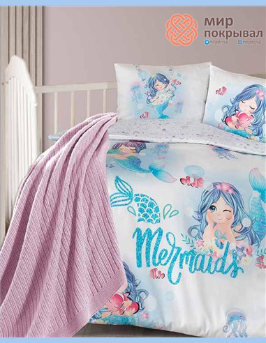 Комплект постельного + плед First Choice Baby Mermaid голубой детский (BDN108)