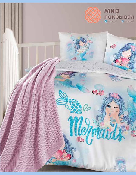 Комплект постельного + плед First Choice Baby Mermaid голубой детский (BDN108)
