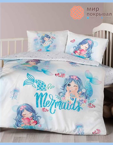 Комплект постельного + плед First Choice Baby Mermaid голубой детский (BDN108)