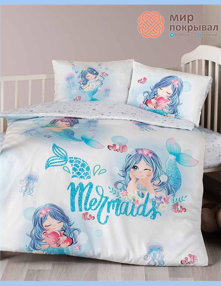 Комплект постельного + плед First Choice Baby Mermaid голубой детский (BDN108)