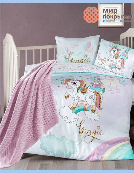 Комплект постельного + плед First Choice Baby Magic голубой детский (BDN105)