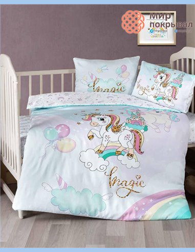 Комплект постельного + плед First Choice Baby Magic голубой детский (BDN105)