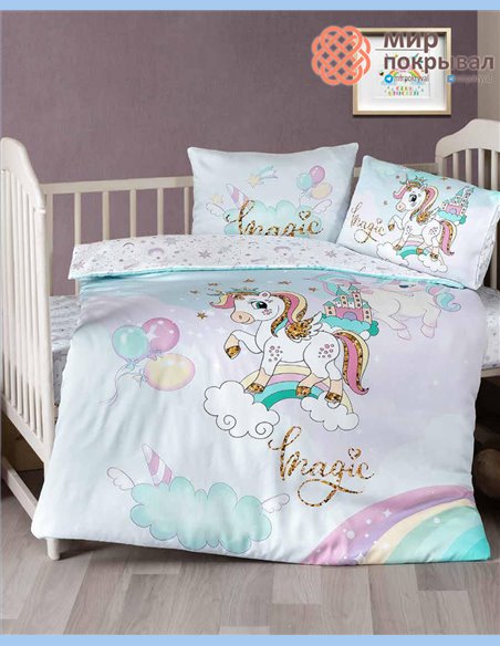 Комплект постельного + плед First Choice Baby Magic голубой детский (BDN105)