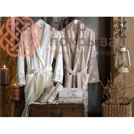 Anemon Krem - Sutlu Kahve  Bambu Bornoz Set