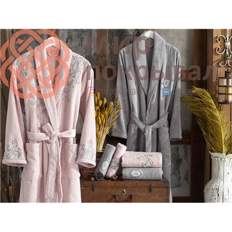 Anemon Pudra-Gri Bambu Bornoz Set