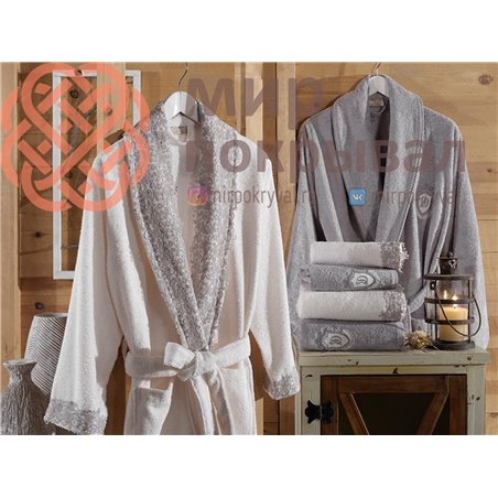 Lidya Krem-Gri Bambu Bornoz Set