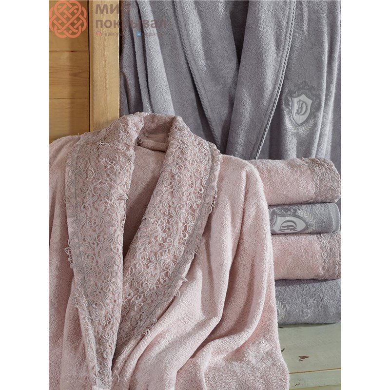 Lidya Pudra-Gri Bambu Bornoz Set
