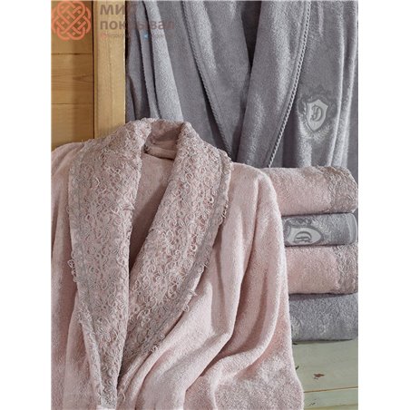 Lidya Pudra-Gri Bambu Bornoz Set