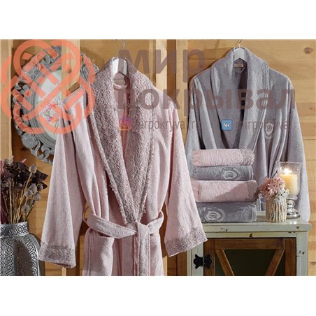 Lidya Pudra-Gri Bambu Bornoz Set