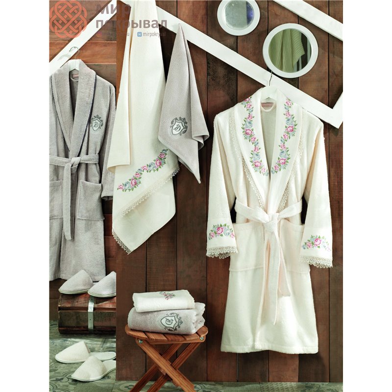 Lara Krem-Tas Bambu Bornoz Set