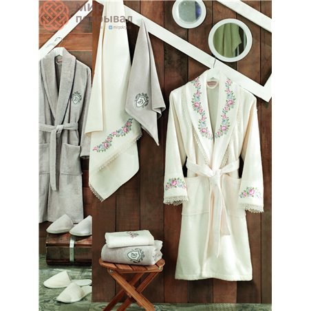 Lara Krem-Tas Bambu Bornoz Set