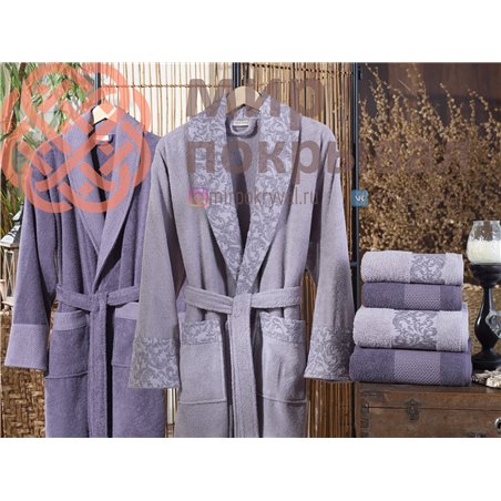 Victoria Lila-Mor Pamuklu Bornoz Set