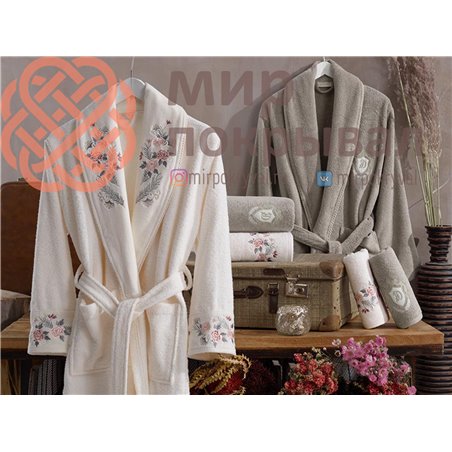 Larosa Krem-Bej Pamuklu Bornoz Set