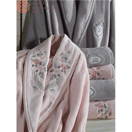 Larosa Pudra-Gri Pamuklu Bornoz Set
