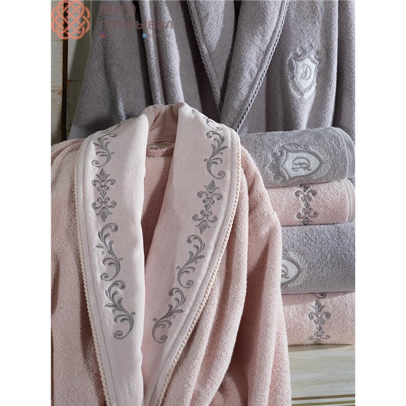 Sultan Pudra-Gri Pamuklu Bornoz Set
