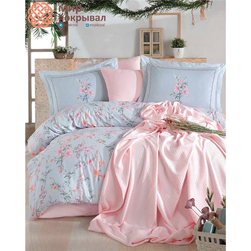 Jasmine Pique & Duvet Cover Set - Blue