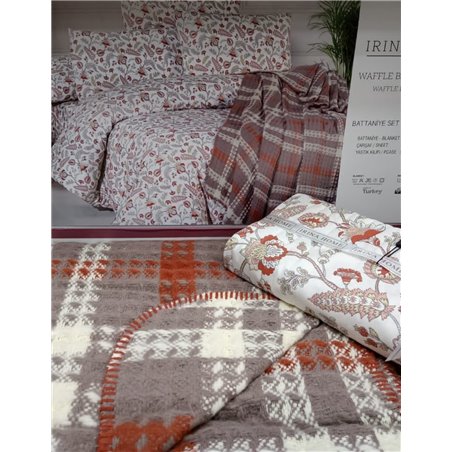 Waffle Battaniye Irina Home красный КПБ+покрывало