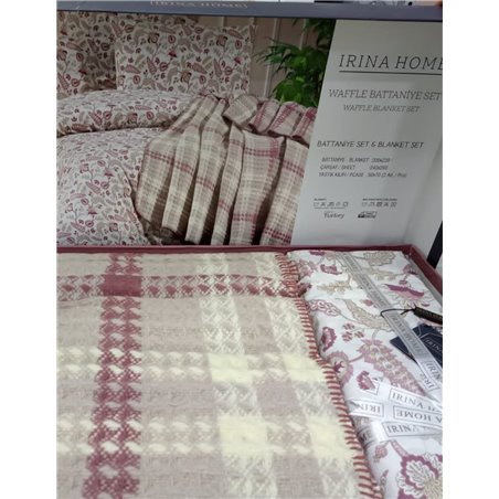 Waffle Battaniye Irina Home розовый КПБ+покрывало
