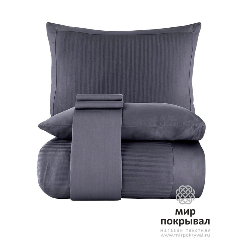 Сатиновое КПБ в Полоску Striped Saten ECOSSE CIZGILI GRI