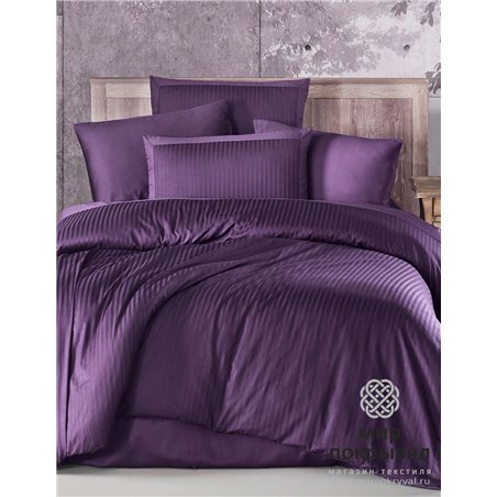 Сатиновое КПБ в Полоску Striped Saten ECOSSE CIZGILI MOR