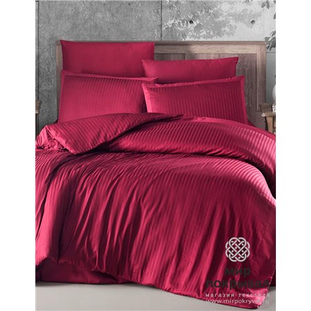 Сатиновое КПБ в Полоску Striped Saten ECOSSE CIZGILI BORDO