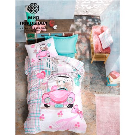 Junior Tek Kiilik Nevresim Takm Paris Love Pembe