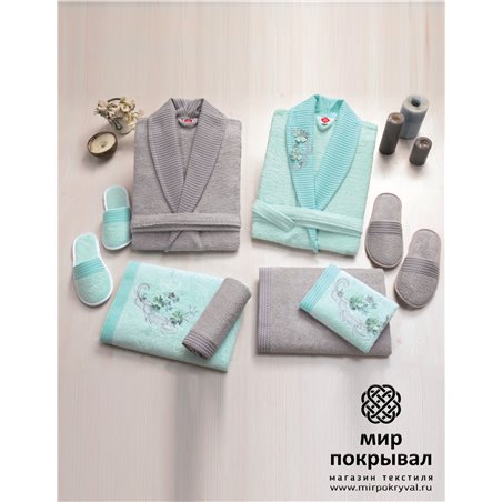 3D Nakl Bambu Aile Bornoz Seti Mint - Gri