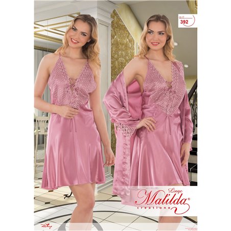 Комплект Matilda Linge Saten Gupurlu ikili Takimlar 392 (сорочка, халатик)