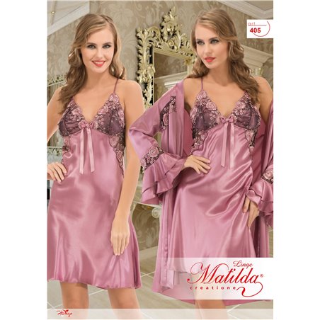 Комплект Matilda Linge Saten Gupurlu ikili Takimlar 405 (короткая сорочка, халат)
